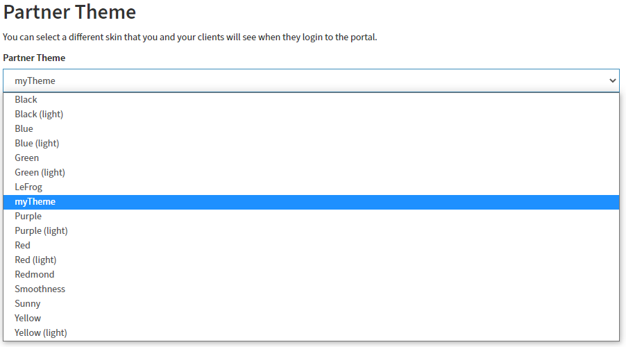 partner portal - Branding the portal by setting a theme