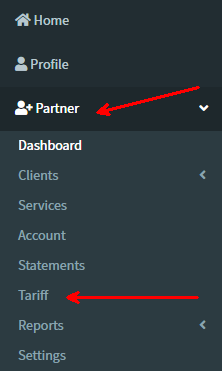 partner portal tariff menu