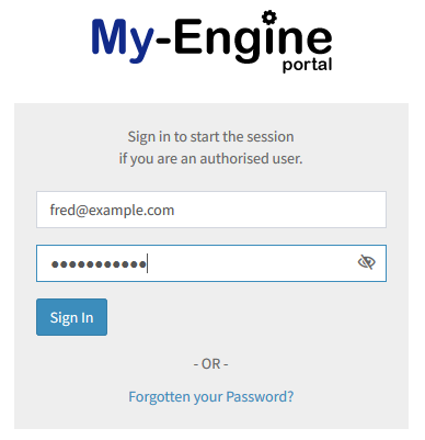 my-engine login screen