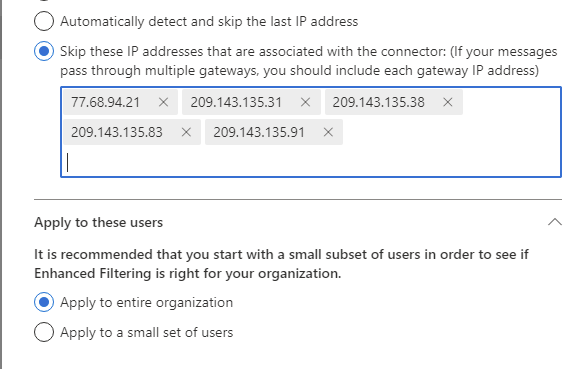 Micorsoft365 Exchange Admin Connector IP Address restrictions for profilter