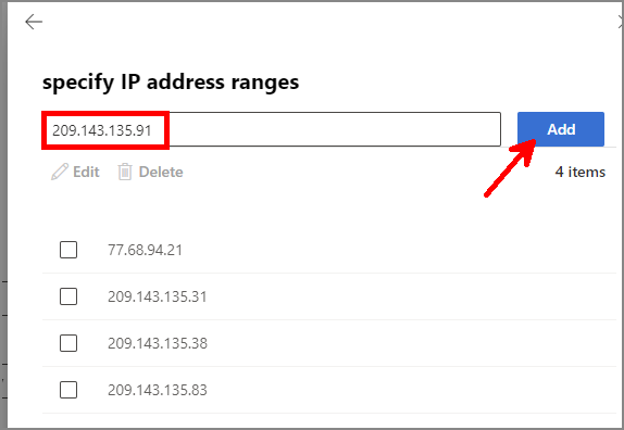 Microsoft365 exchange admin specify ip address ranges