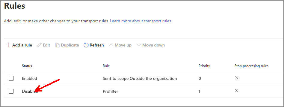 Microsoft365 exchange admin rules enable