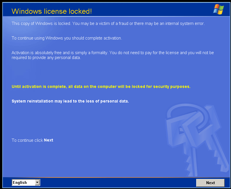 trojan_generic_kdv_153863 Windows license locked!